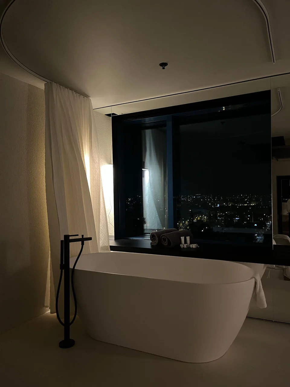 Executive suite bathroom with city view