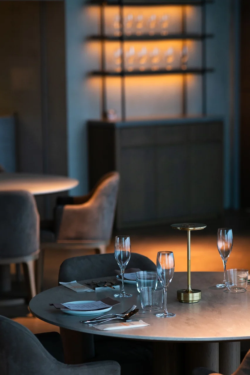 Elegant restaurant interior with warm lighting