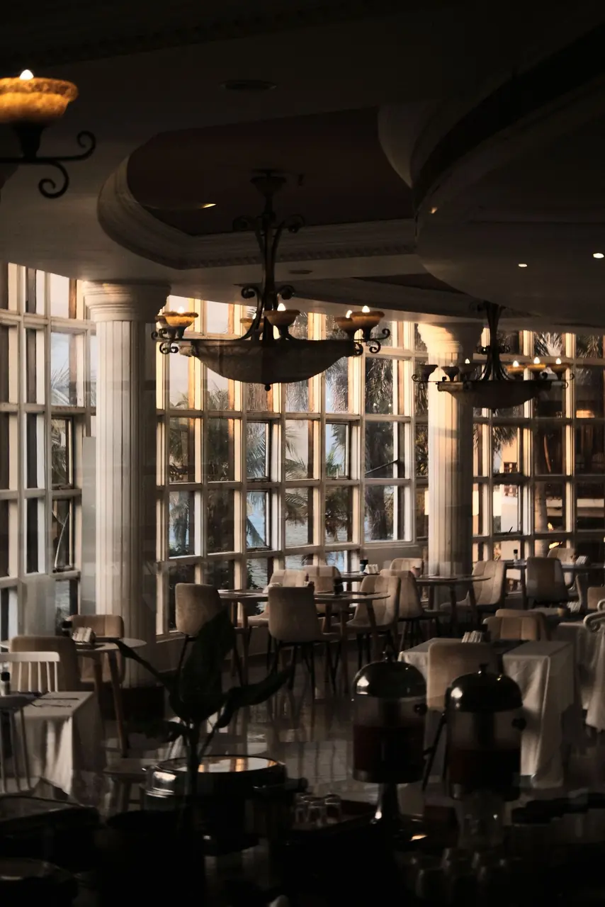Grand dining hall with chandeliers